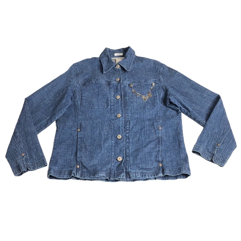 Drapers & Damons Jacket‎ Womens Small Blue Denim Stretch Embellished Heart Chic